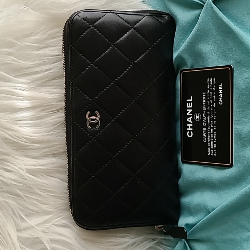 Chanel Quilted Leather Lamb Long Wallet zip around with CARD